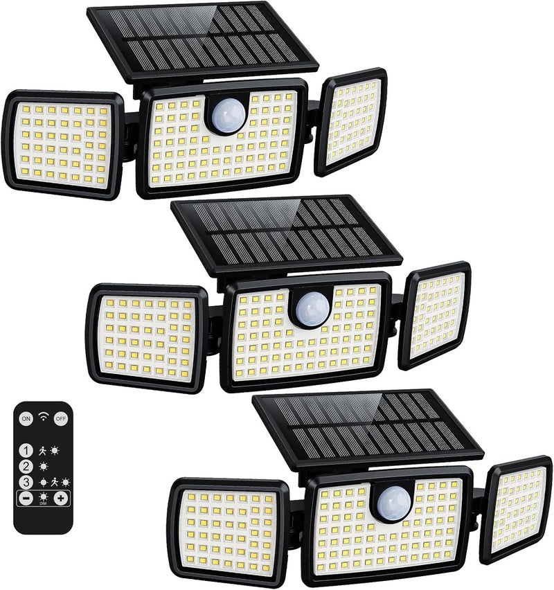MIHANI Solar Lights Outdoor, 3 Head Solar Motion Lights Outdoor with 2500LM High Brightness, Built-in Bigger Tempered Glass Solar Panel, Sensitive PIR Motion Inductor(3-Pack) - Image 1
